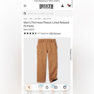 Duluth men’s firehouse fleece lined pants relaxed fit